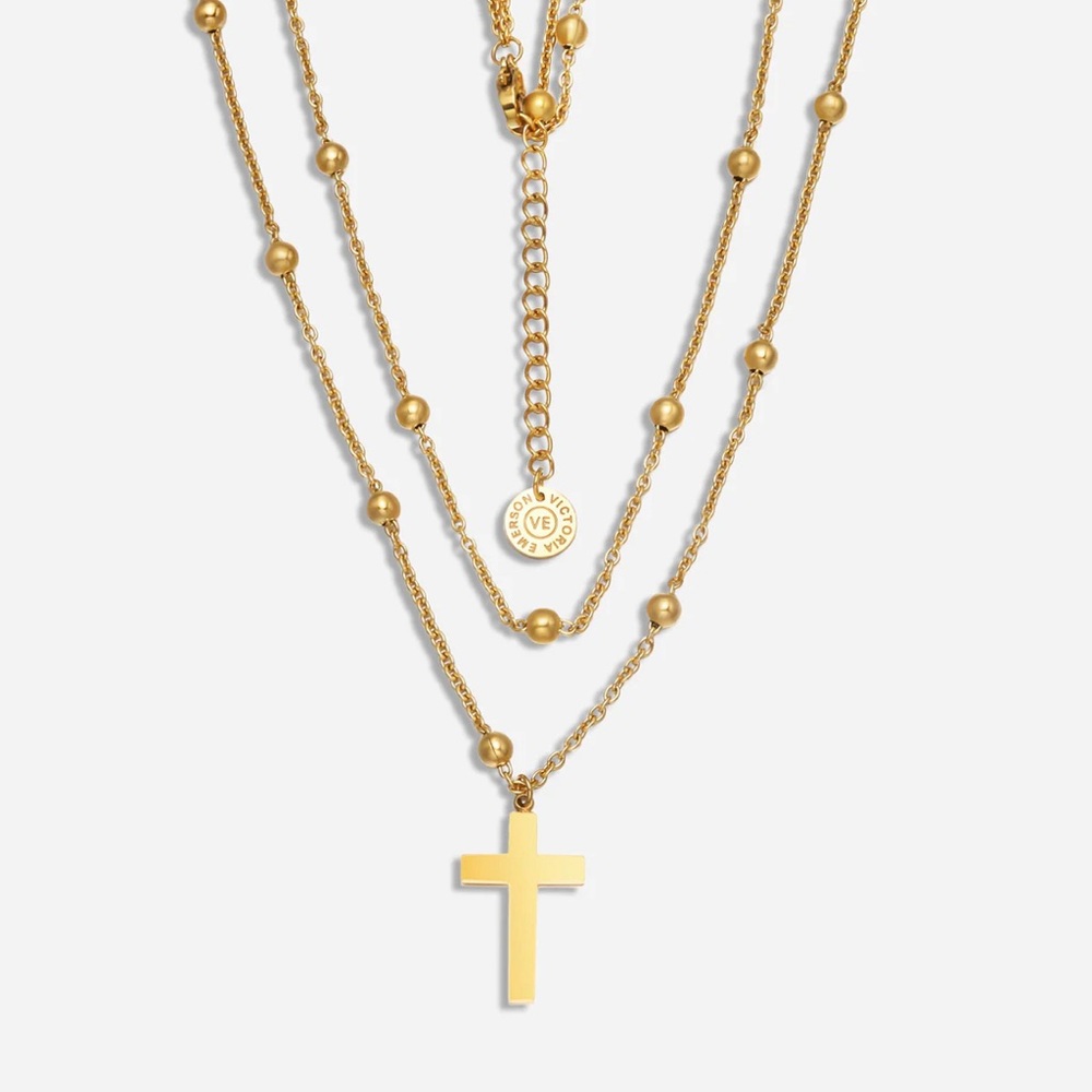 NWT Victoria Emerson‎ Faith Layered Cross Necklace